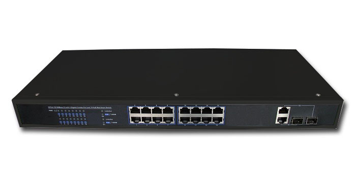 Tantos TSn - 16P18n Коммутатор, 16 PoE Ethernet 10/100Мб портов, 2 гигабитных порта 10/100/1000Base - T/SFP, для установки в стойку