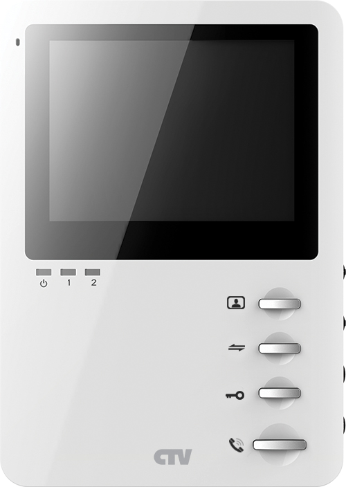 CTV - M1400M W (White) Монитор цветного видеодомофона, 4", Hands free, память на 250 изображений, накладное крепление, встр. ист пит, подкл до 2 выз. панелей и 4 мониторов, уникальный дизайн