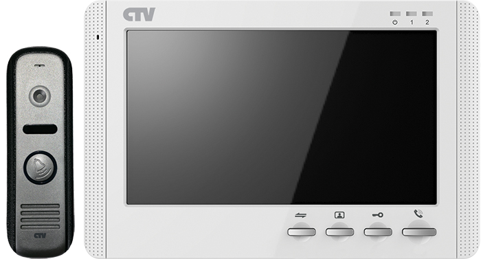 CTV - M1700M (White) Монитор цветного видеодомофона, 7", Hands free, встроенная память на 250 изображений, кнопочное управление, накладное крепление, встр. ист пит, подкл до 2 выз. панелей и 4 мониторов, цв. корпуса - белый/черный
