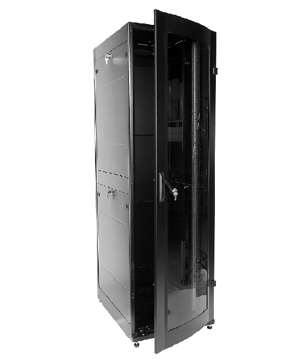 ЦМО ШТК-МП-42.6.6-1ААА-9005 Шкаф телекоммуникационный напольный ПРОФ универсальный 42U (600х600) дверь стекло, черный, в сборе