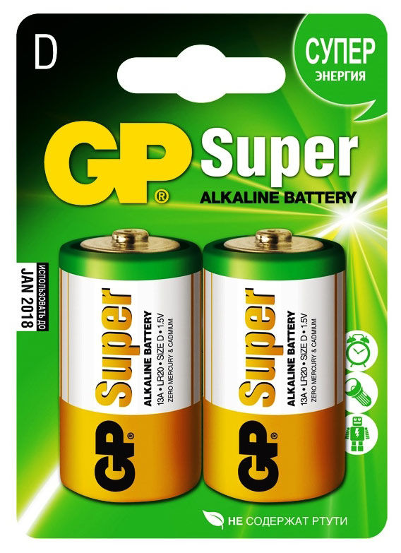 Батарея GP Super Alkaline 13A LR20 D (2шт/уп).