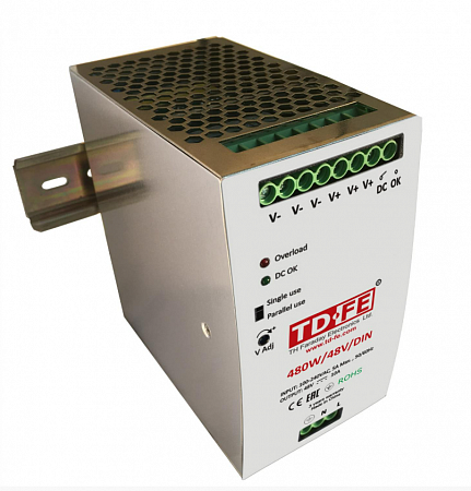Faraday БП-480W/48V/DIN Блок питания, на DIN-рейку, Uвых.=48В. Iвых.=10A, защита от перегрузки и КЗ, -40…+70°C, 132х123.5х70мм