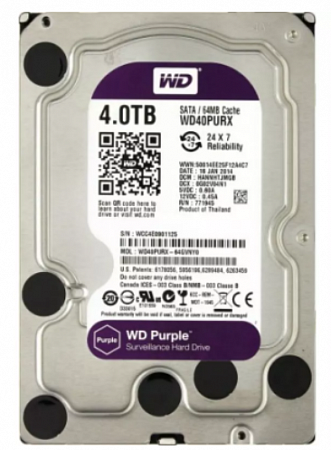 Western Digital WD40PURZ Жесткий диск HDD SATA-III WD Purple, 4ТБ, 3.5&quot;, 5400об/мин, 64Мб