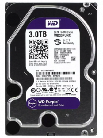 Western Digital WD30PURZ Жесткий диск HDD SATA-III WD Purple, 3ТБ, 3.5&quot;, 6GB/S, 5400об/мин, 64МБ
