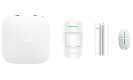Ajax StarterKit (White) (10022.00.WH2) Комплект оборудования, в составе: Интеллектуальная централь (Hub), датчик движения (MotionProtect), датчик открытия (DoorProtect), брелок (SpaceControl)