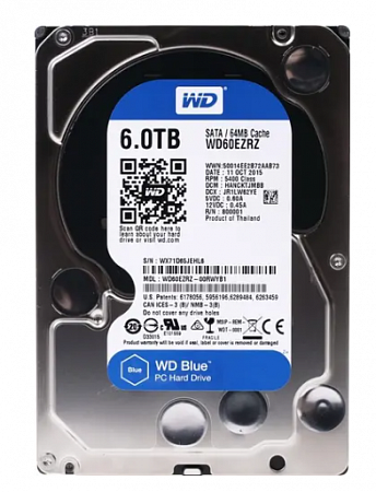 Western Digital WD60EZRZ Жесткий диск, HDD SATA-III WD Blue,  6ТБ, 3.5&quot;, IntelliPower, 64Мб buffer (DV-Digital Video)