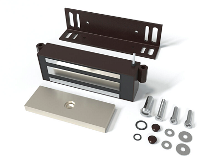 Vizit ML300-111CB (VIZIT-ML300-SD-SF-Pull-CB) Замок электромагнитный (9-15VDC, 0,5А, 300кг),встроенный модуль перемагничивания, монтажный комплект, угольник 40х50х4мм., Корпус из стали. Цвет: CB - Chocolate Brown